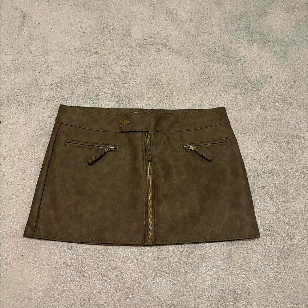 Edikted Brown Faux Leather Zip Mini Skirt